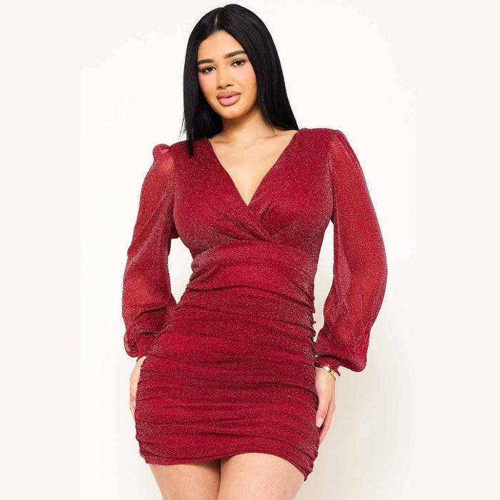 ID9409JM SHIMMER MESH SHIRRING ON THE SIDE MINI DRESS