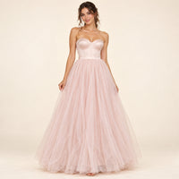Vestido largo 1425 — tul rosado, modelo de frente, 1024 × 1024