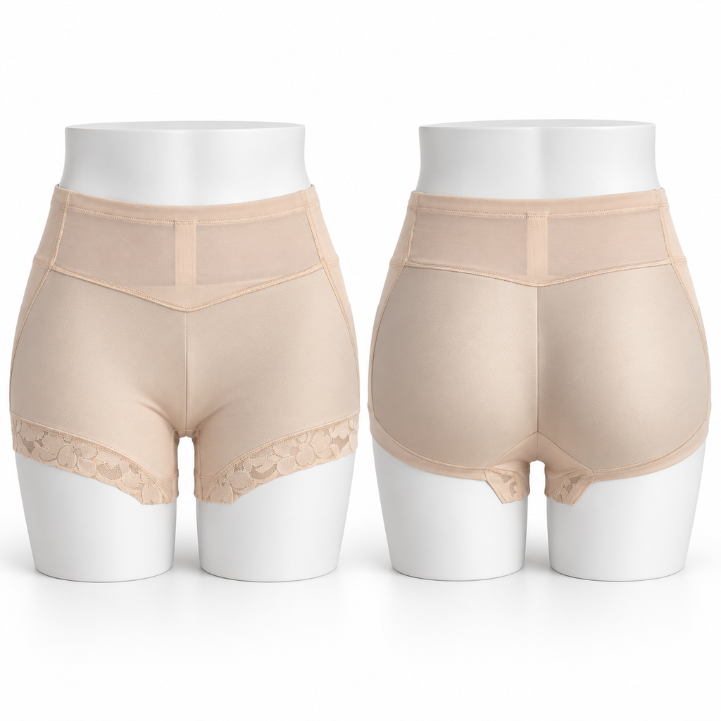 6056 beige en maniquí: frente y espalda