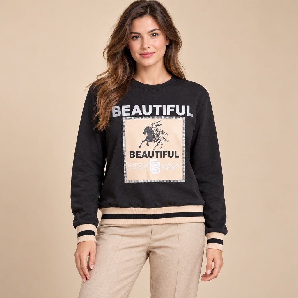 Top Beautiful 6789 negro y beige en modelo profesional