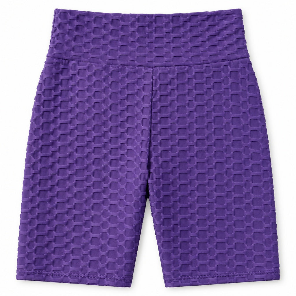 Short leggings 6908 morado de cintura alta y tejido texturizado