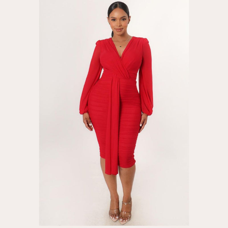 6628 long Sleeve midi dress Red