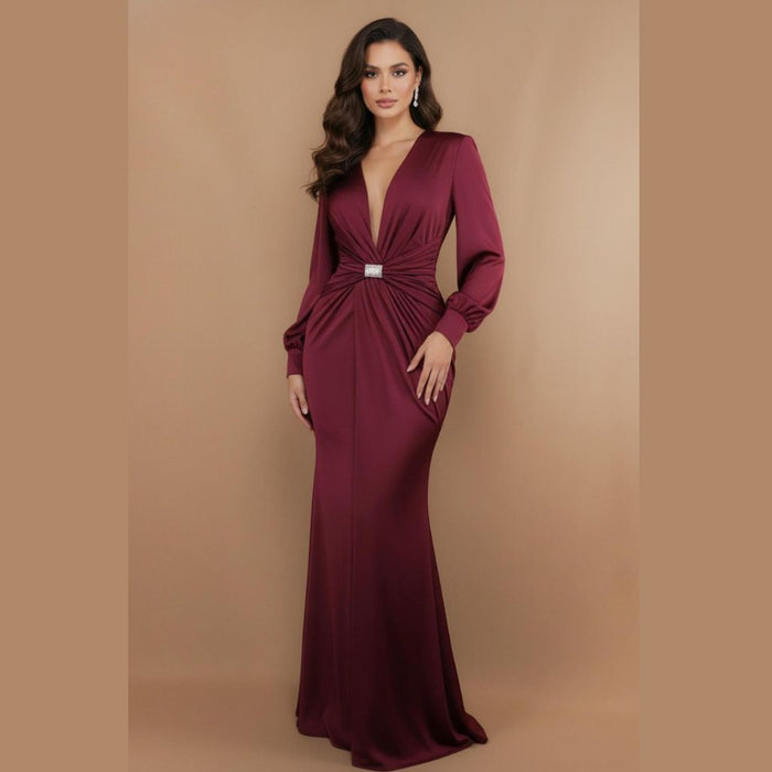 6639  Long Sleeve Asa Midi Dress Wine