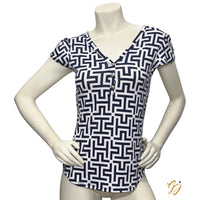 DNA T9206 Navy and White Geometric Blouse