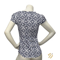 DNA T9206 Navy and White Geometric Blouse