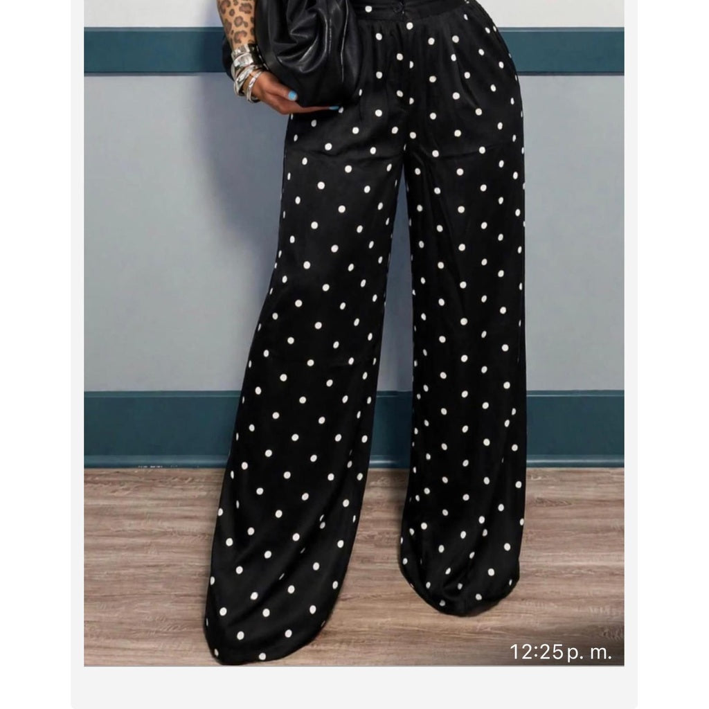 Pantalón palazzo negro de lunares blancos – 997