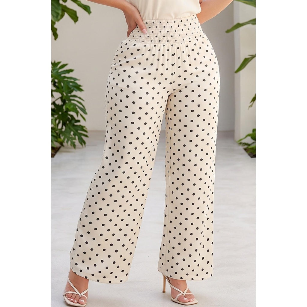 Pantalón palazzo RPP07 crema con lunares negros