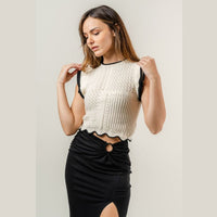 TI5299 FLUTTER SLEEVE COLOR BLOCK CROP TOP FORE COLLECTION