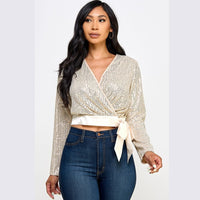 T1437 SURPLUS WAIST SEQUIN TOP