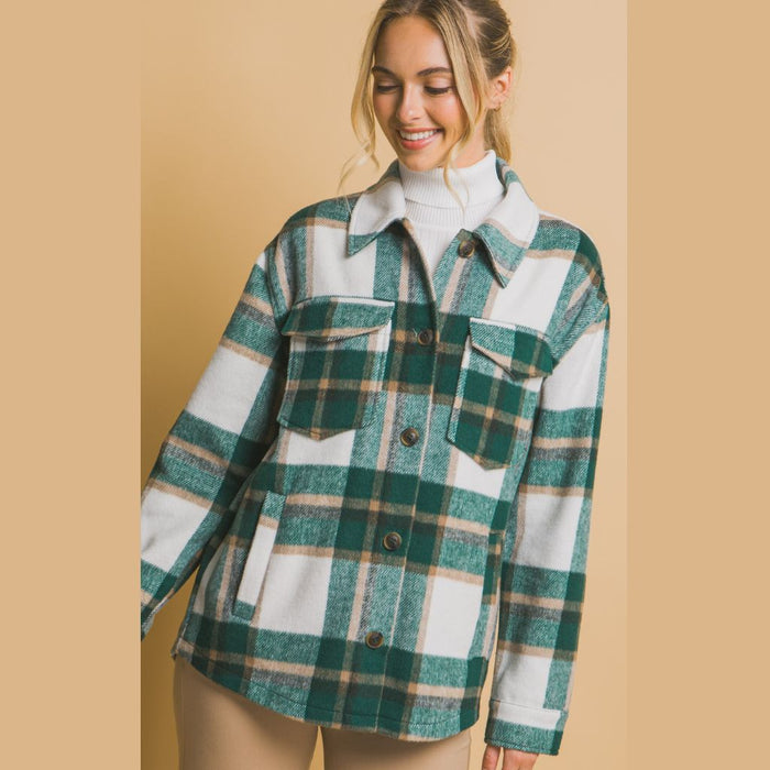 80115JH Plaid Button Up Jacket