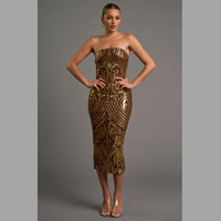 78107 GLAM SEQUINS OFF SHOULDER BODYCON TUBE MIDI DRESS