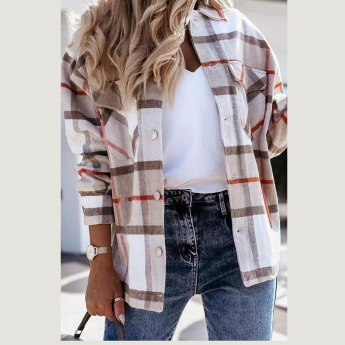 F48 Plaid Print Long Sleeve Button Up Shacket