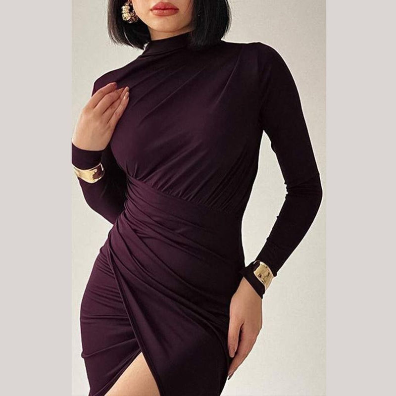 HIGH NECK RUCHED BODYCON DRESS