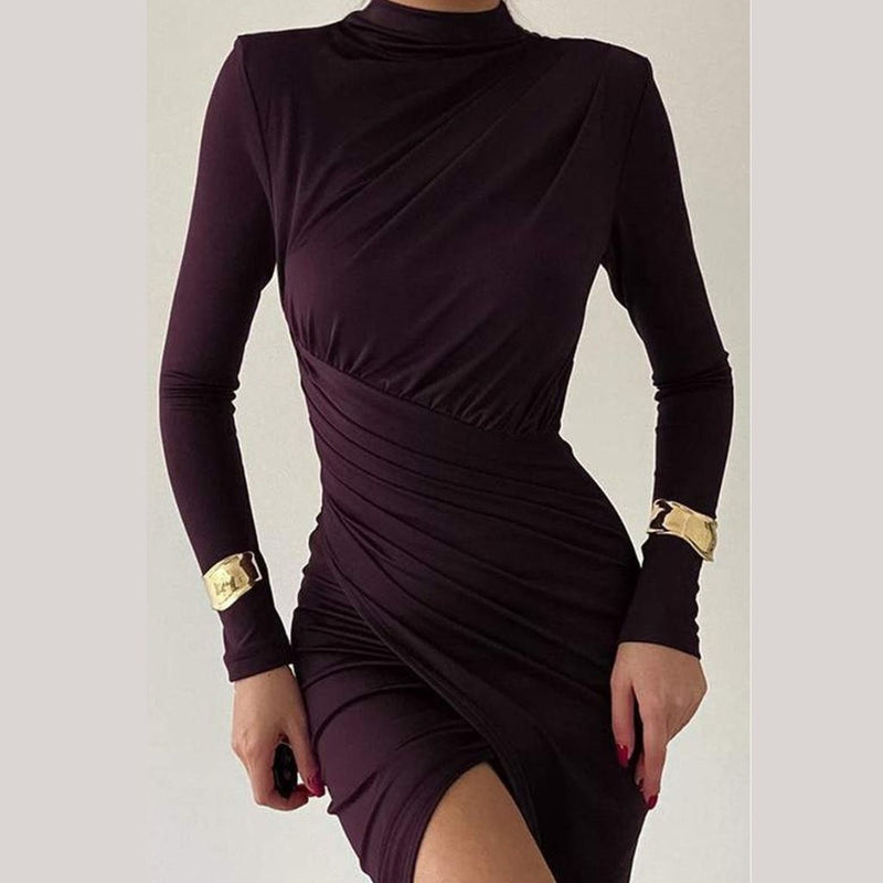 HIGH NECK RUCHED BODYCON DRESS