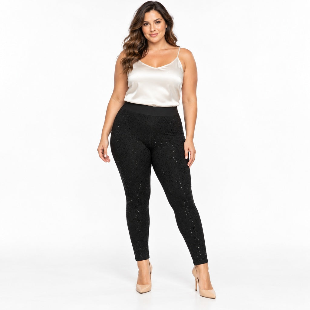 Leggings B08 negros con pedrería negra en modelo adulta, 1024 por 1024