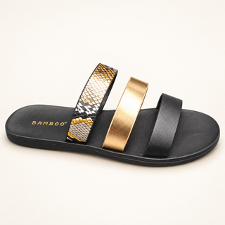 Sandalia Bamboo FULLMOON-52 negro multicolor BLKMUL sobre fondo marfil