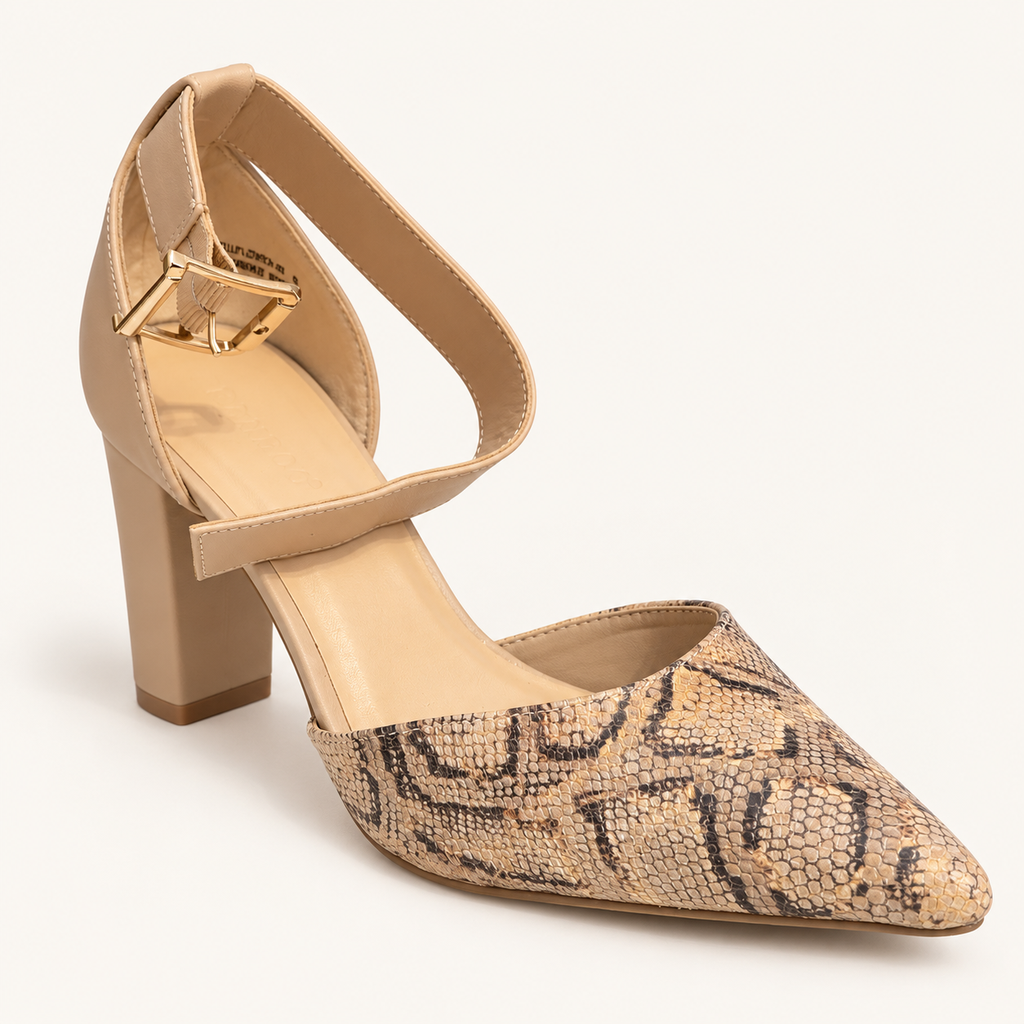 Bamboo BELLFLOWER-59 zapato nude de serpiente con hebilla