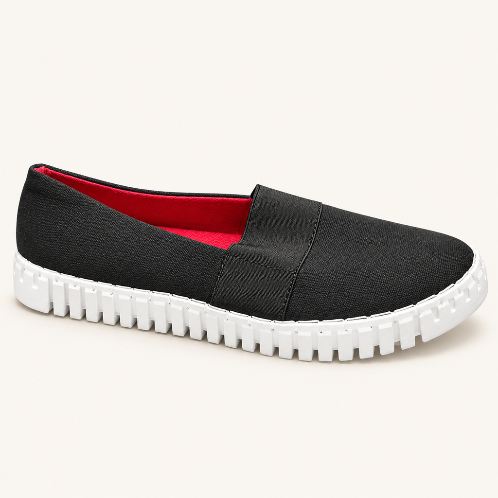 Bamboo BOUNCE-01S zapato de lona negro con interior rojo y suela blanca