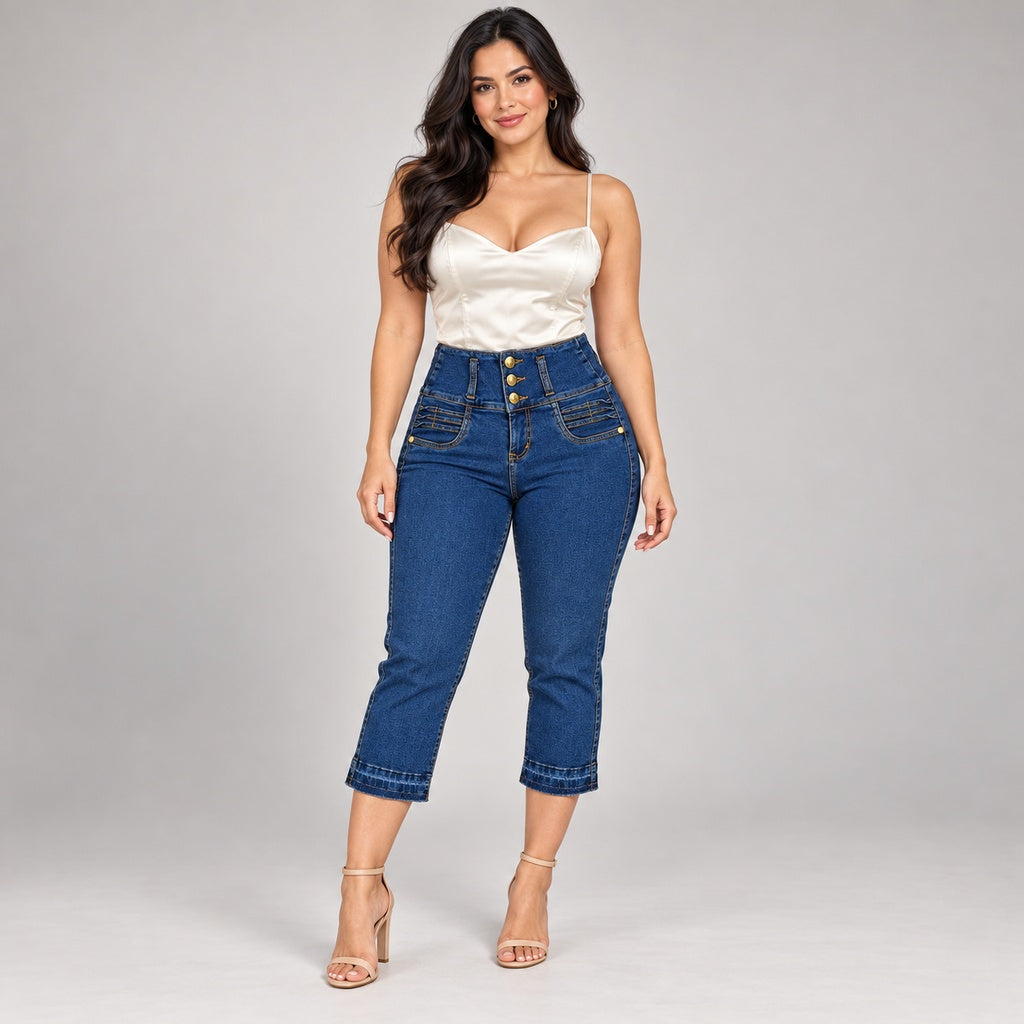 Capri azul de tres botones en modelo adulta