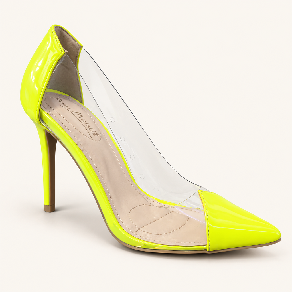 Anne Michelle CARNATION-37 zapato amarillo neón con PVC transparente
