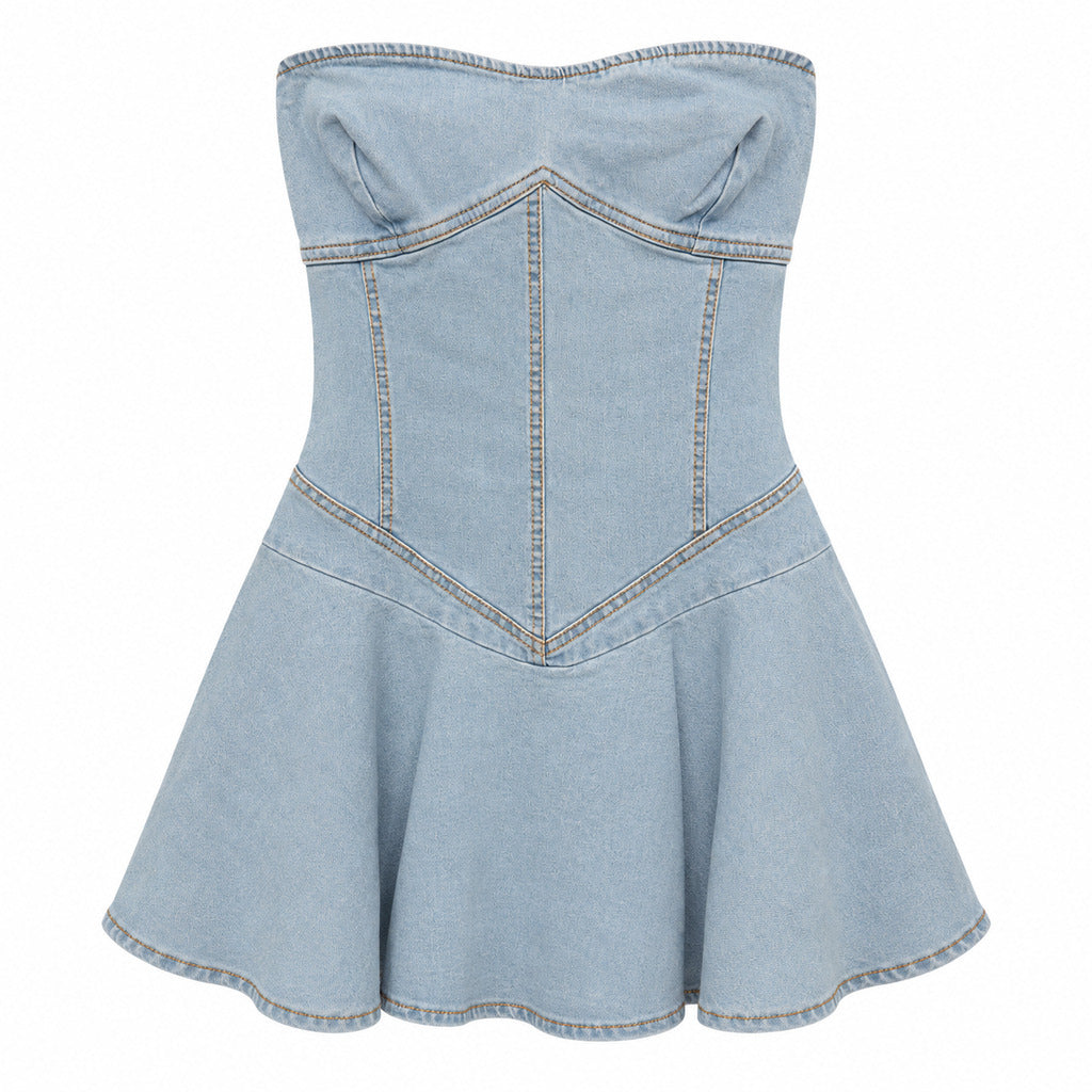Romper Denim Encanto 25035 azul claro sin tirantes