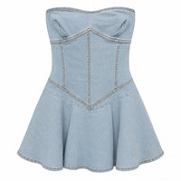 Romper Denim Encanto 25035 azul claro sin tirantes