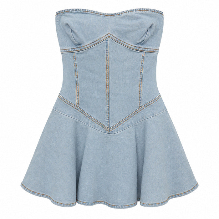 Romper Denim Encanto 25035 azul claro sin tirantes