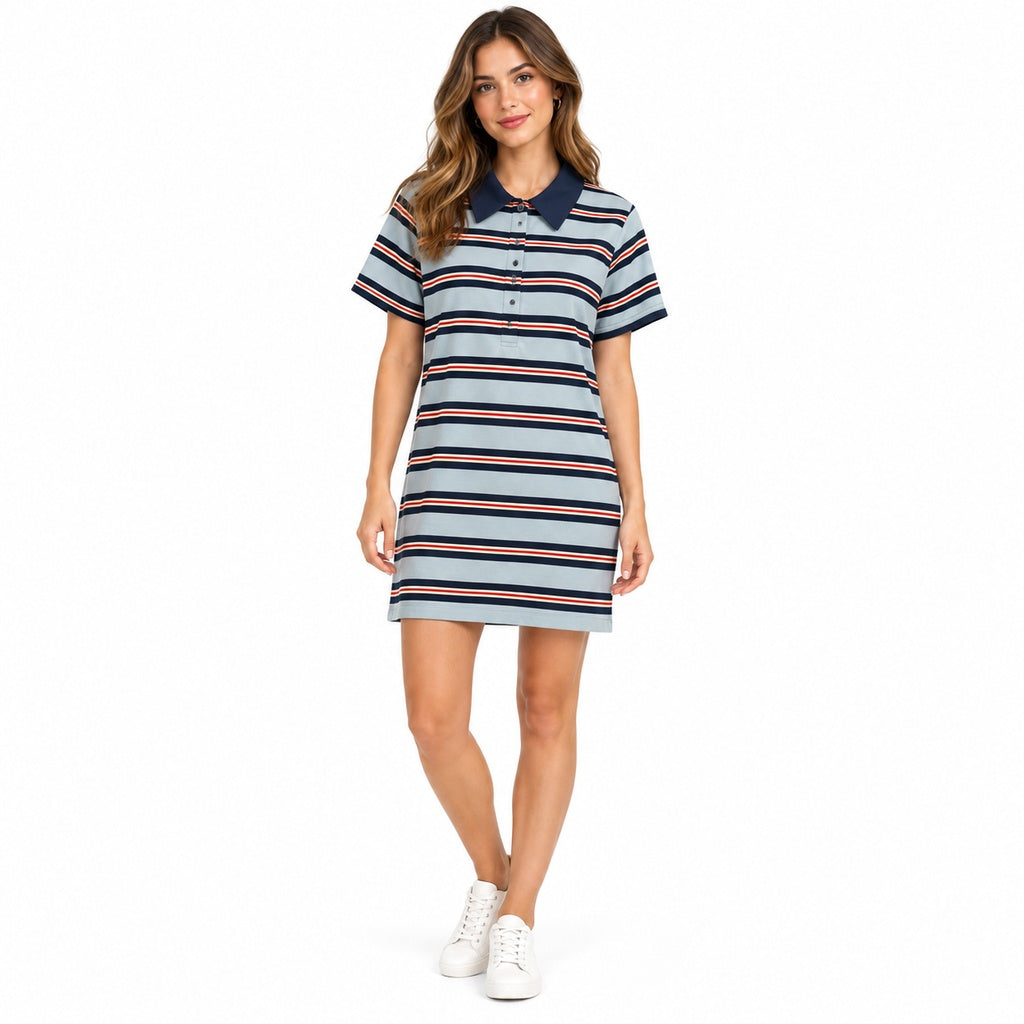 Vestido polo de rayas 4533 en modelo virtual creada con IA
