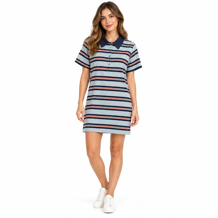Vestido polo de rayas 4533 en modelo virtual creada con IA