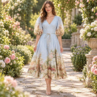 Vestido Midi Azul con Estampado Floral – Lili