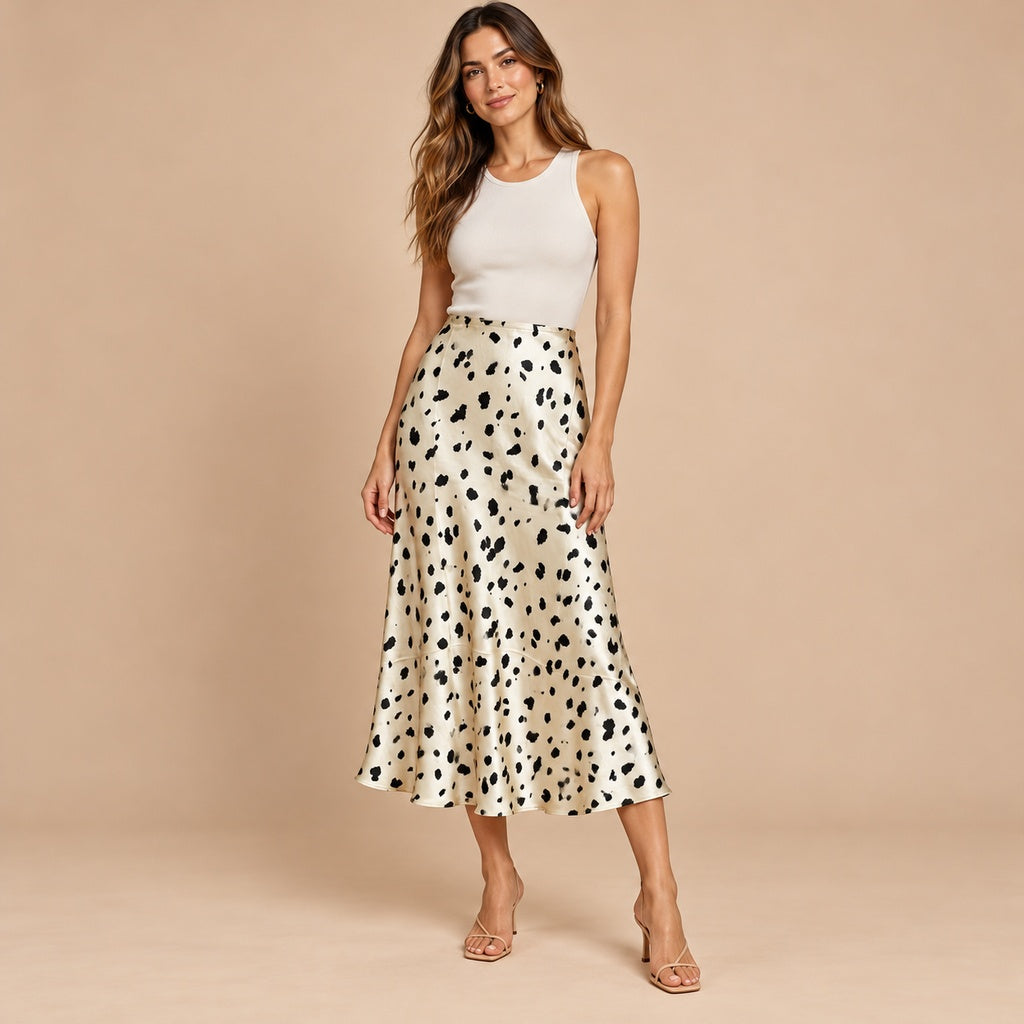 Falda estampada 1129-cream en modelo