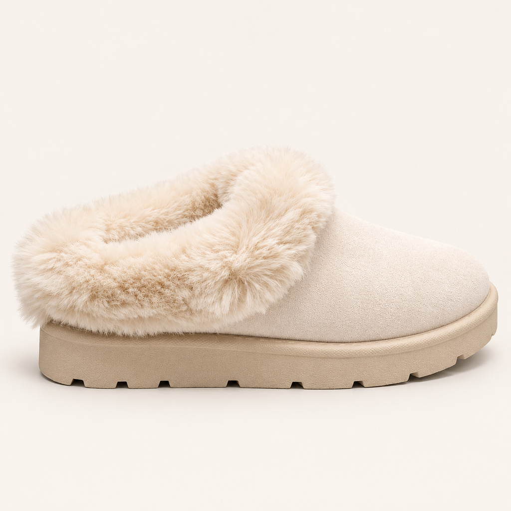 Bamboo FROZEN-31 mule de plataforma marfil con pelo