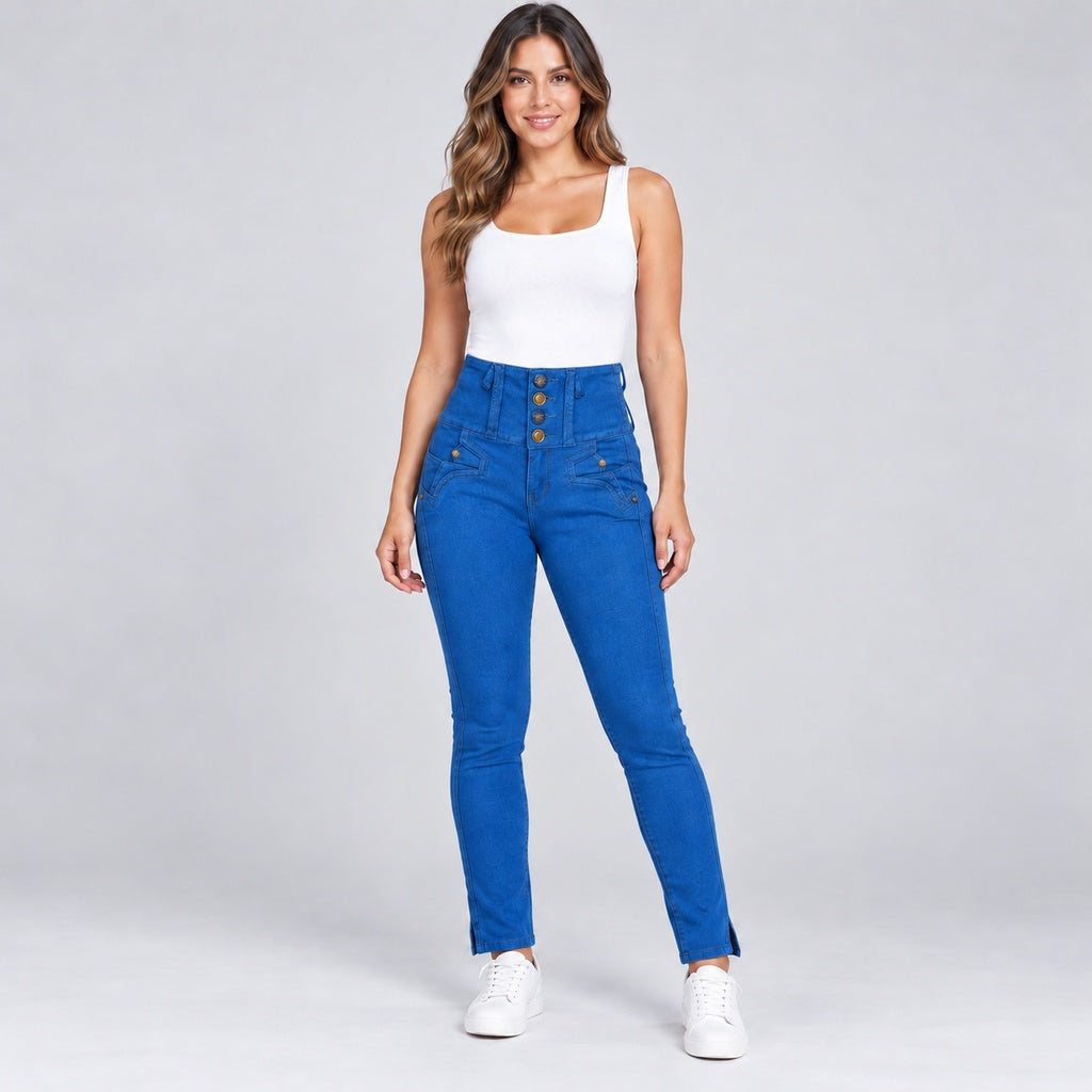 Jeans colombiano 10290 de cuatro botones en modelo completa