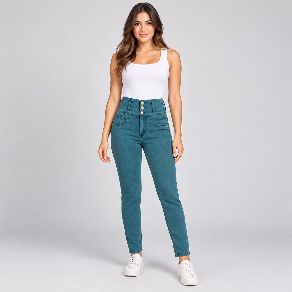 Jeans Cheviotto 12 verde en modelo completa