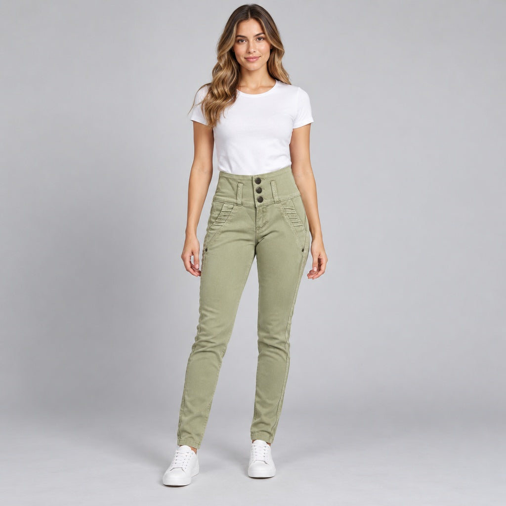 Jeans colombiano 2238 de tres botones en modelo completa