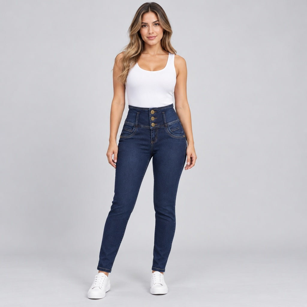 Jeans colombiano 2369P azul oscuro en modelo completa