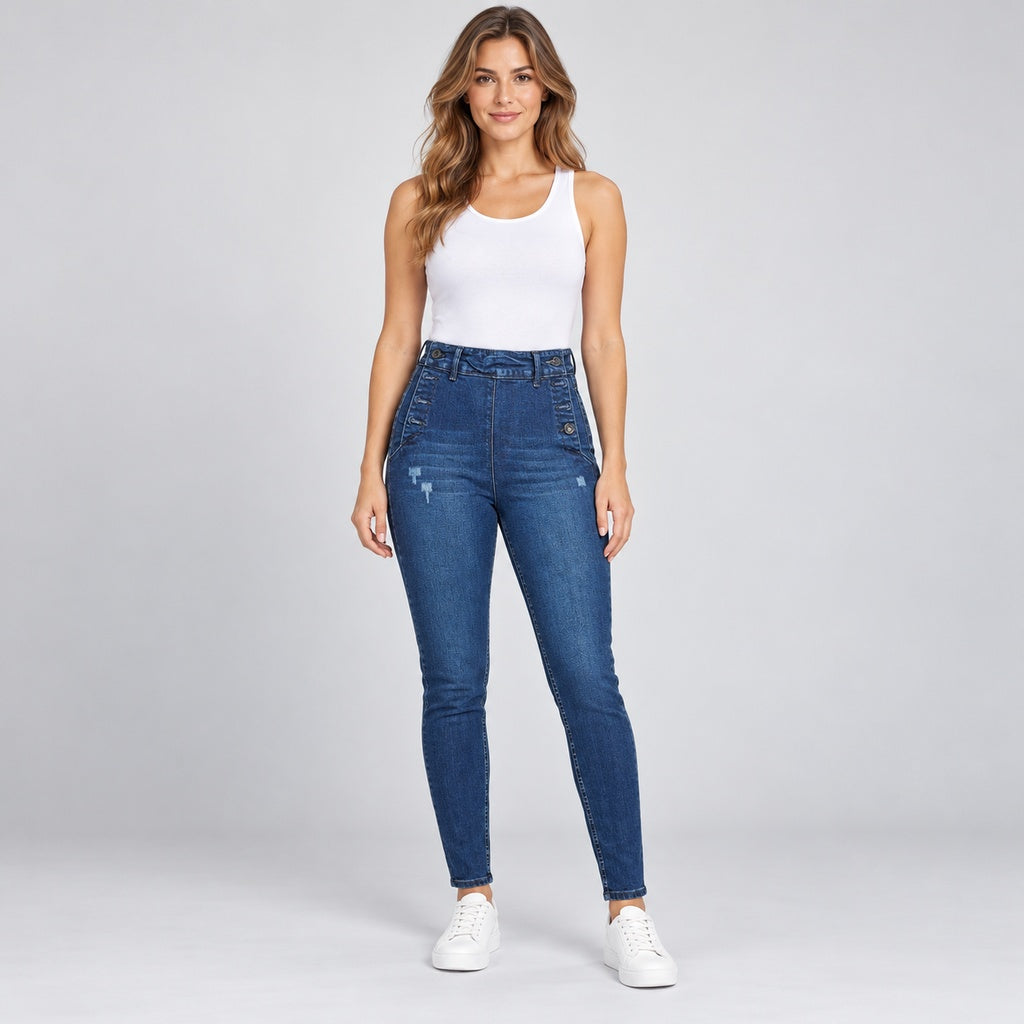 Jeans colombiano levanta cola Bacoa 40479 en modelo de cuerpo completo