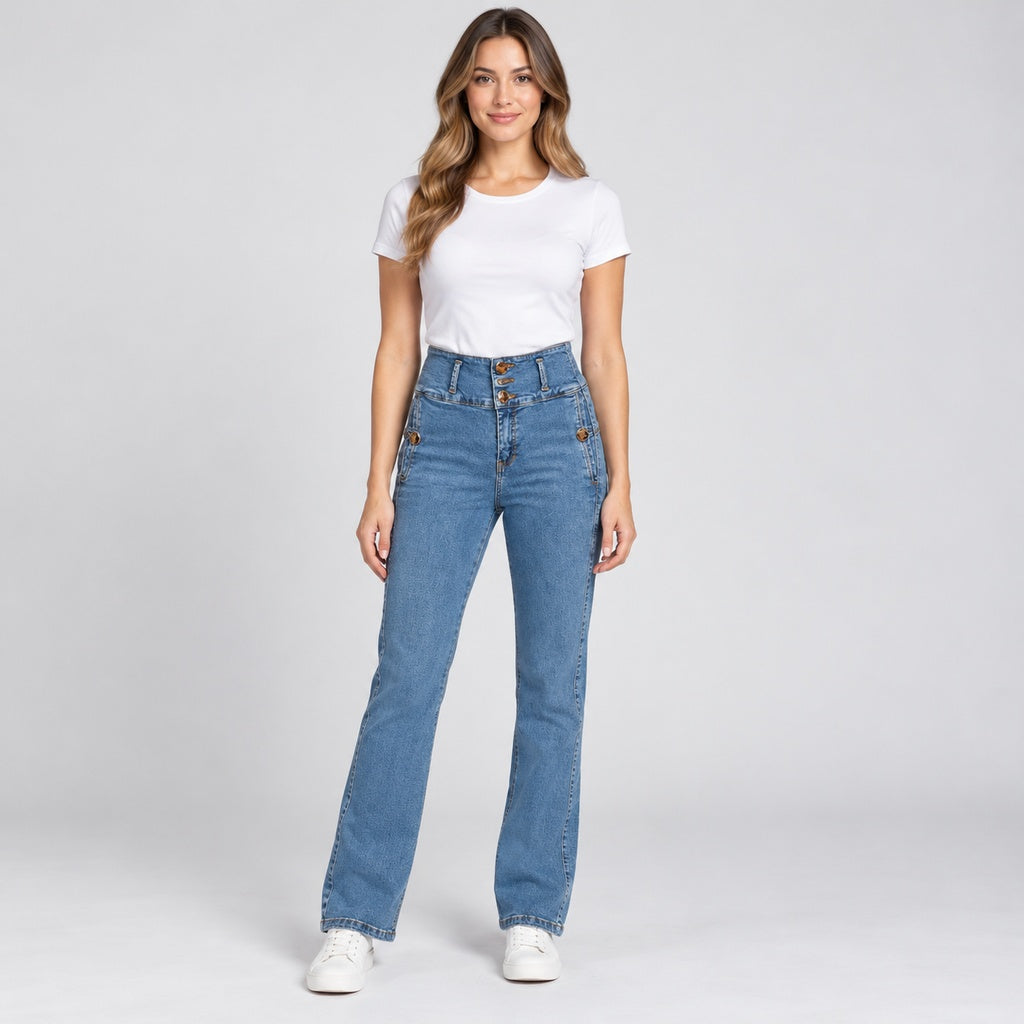 Jeans colombiano My Life 7680 de dos botones en modelo de cuerpo completo
