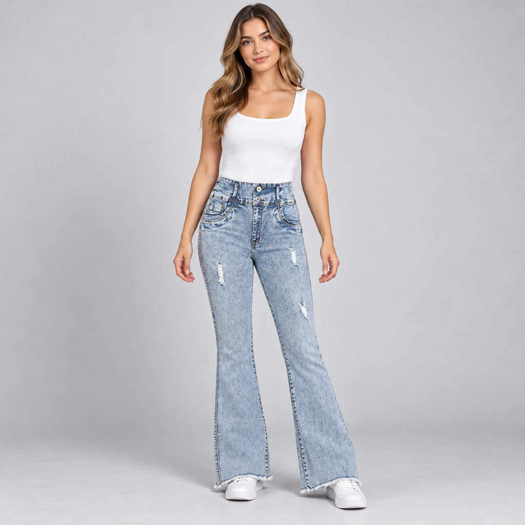 Jeans colombiano My Life 7843 acampanado en modelo completa
