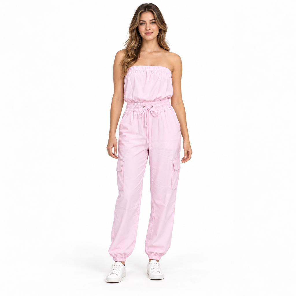 Modelo con enterizo cargo 900 rosado sin tirantes