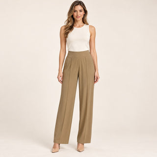 Modelo virtual creada con IA — chestnut pull-on wide straight pants with vertical front seams
