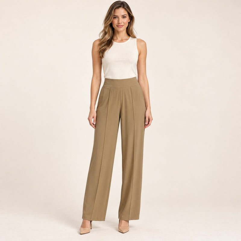 Modelo virtual creada con IA — chestnut pull-on wide straight pants with vertical front seams