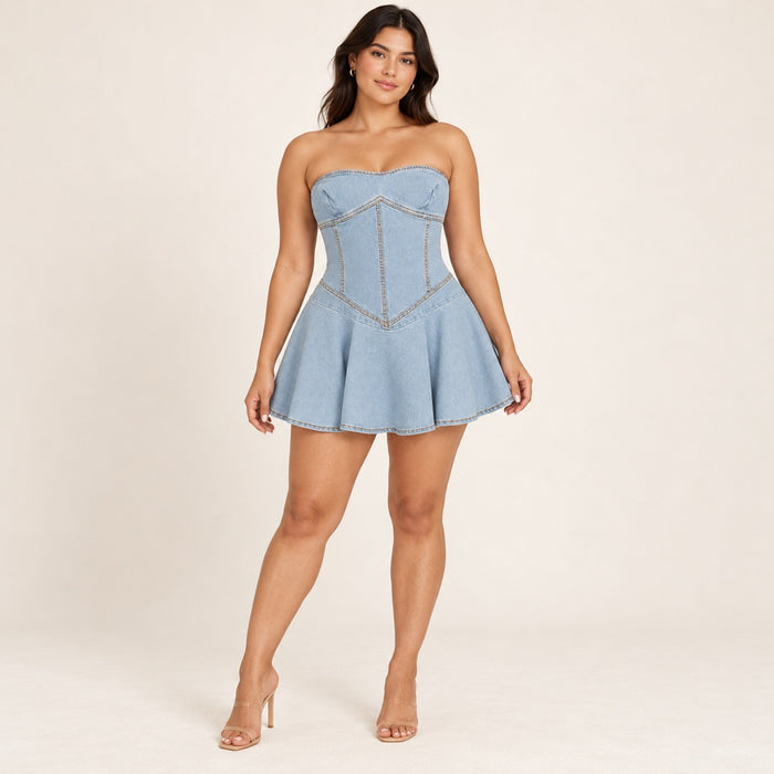 Modelo virtual creada con IA — Romper Denim Encanto – 25035
