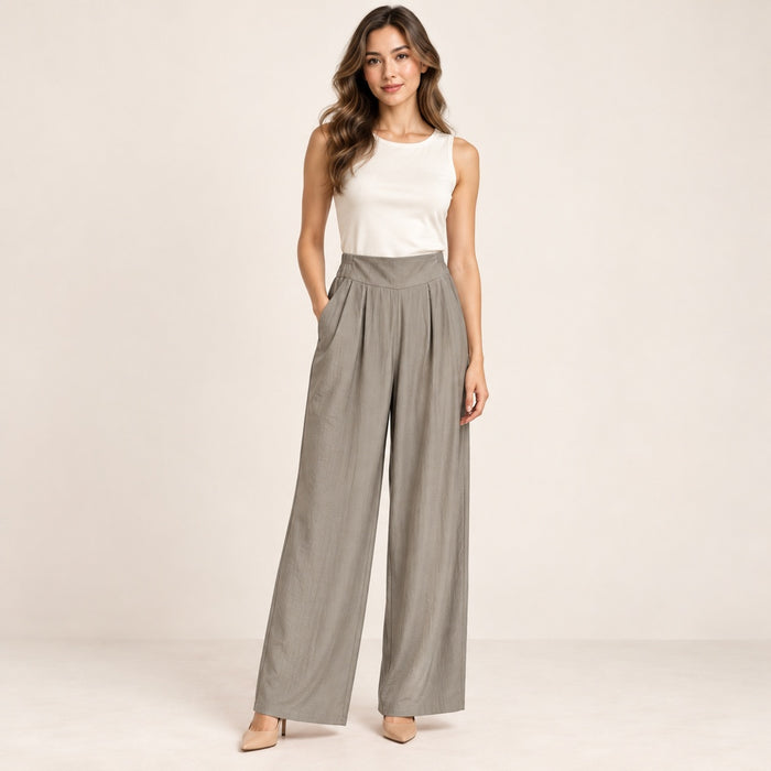 Modelo virtual creada con IA — mocha loose wide leg trousers with side pockets