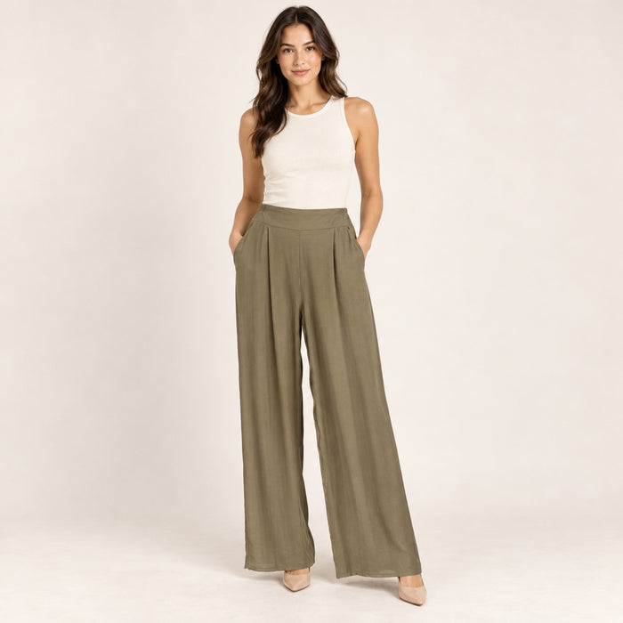 Modelo virtual creada con IA — espresso loose wide leg trousers with side pockets