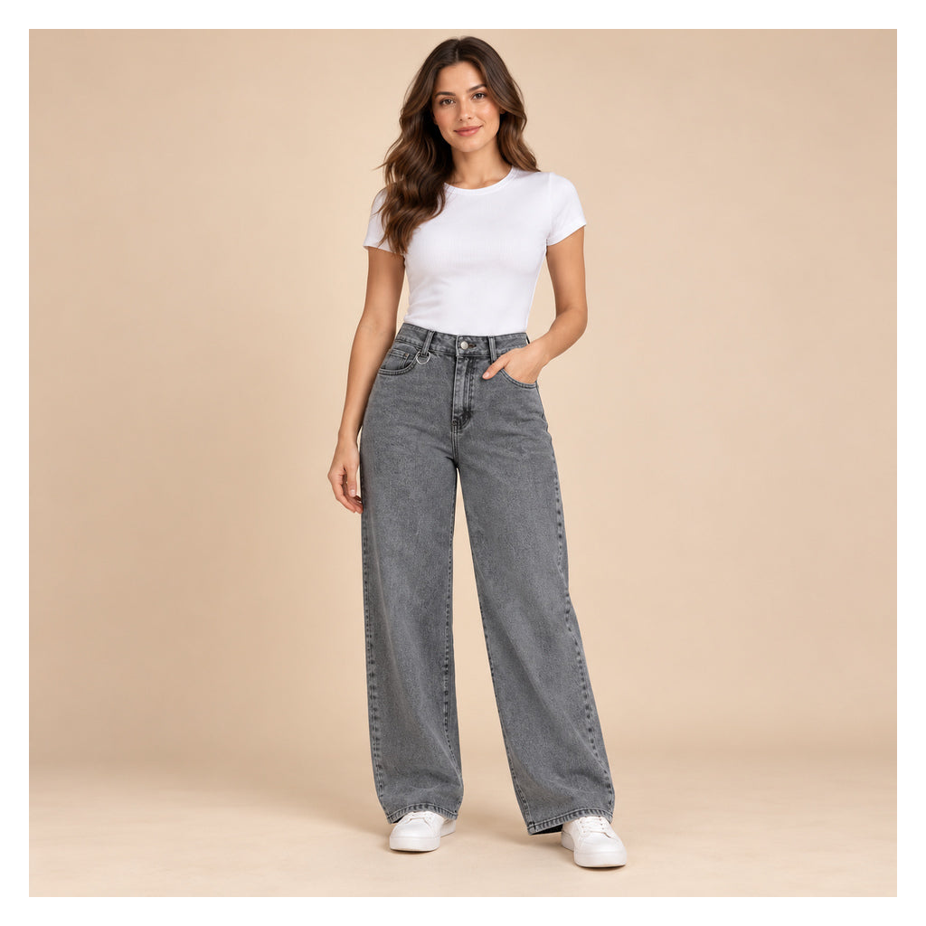 Jeans palazzo 502 en modelo completa — imagen generada con IA