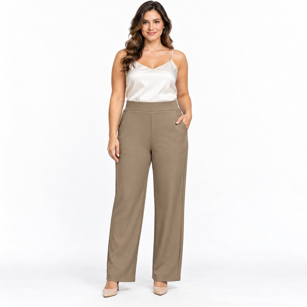 Pantalón New Mix 18 beige de cintura elástica en modelo adulta