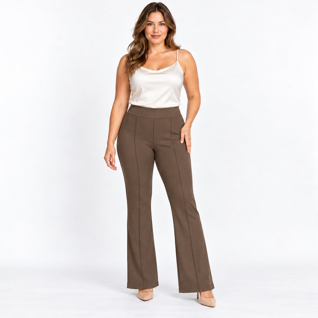 Pantalón 207 marrón con costuras delanteras en modelo adulta