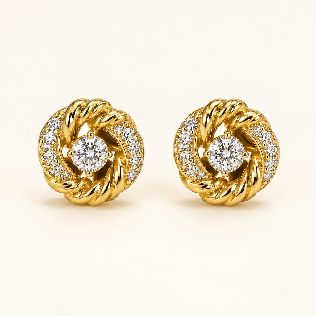 Arete 45 — Nudo dorado con brillo — foto profesional