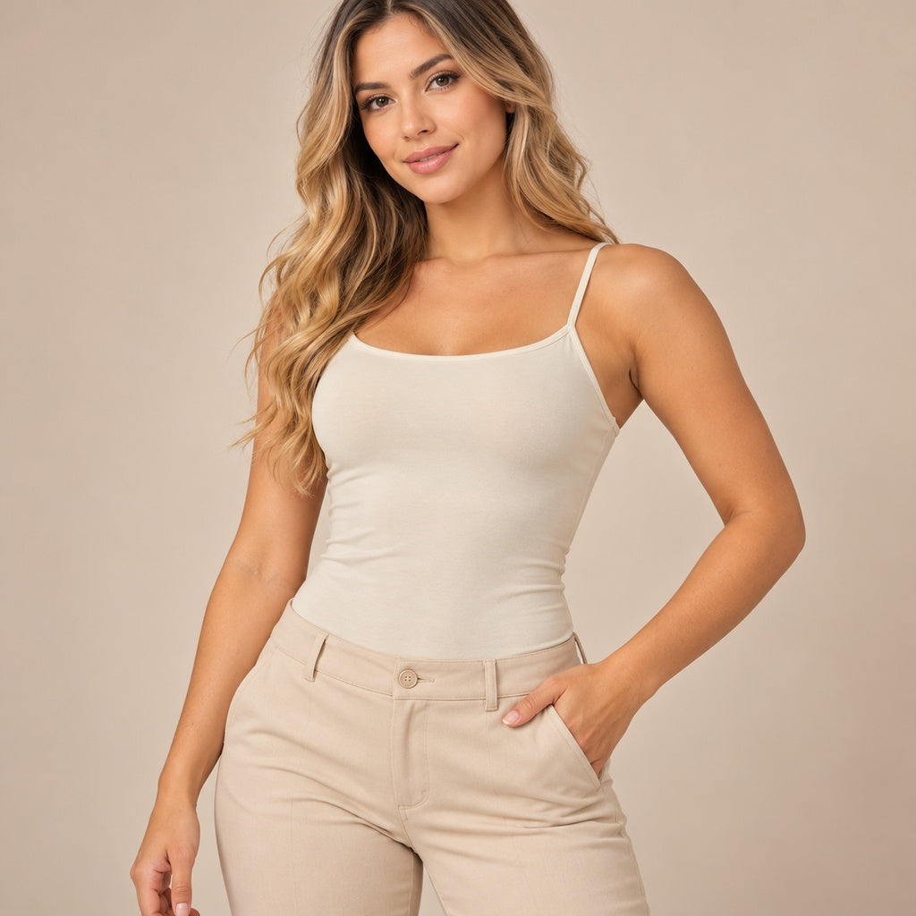 Body Siry 306 beige con modelo y pantalón